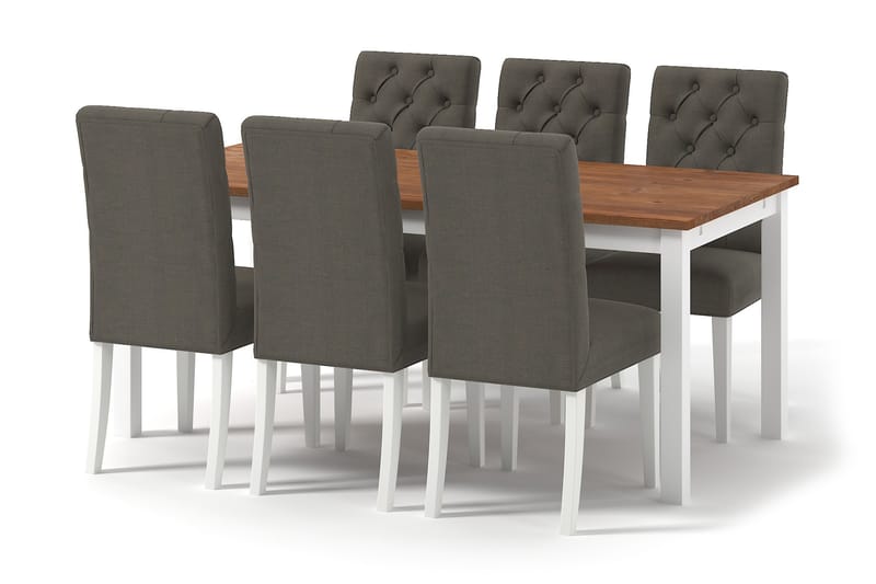 Jasmin Udvideligt Spisebordssæt 90 cm inkl 6 Jenny Spisebord - Mørkegrå/Natur/Hvid - Spisebordssæt