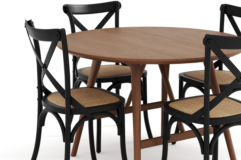 Jerup Spisebord 120 cm  Rundt med 4 Kalb Spisebordsstole - Brun - Møbler - Borde - Spisebordssæt