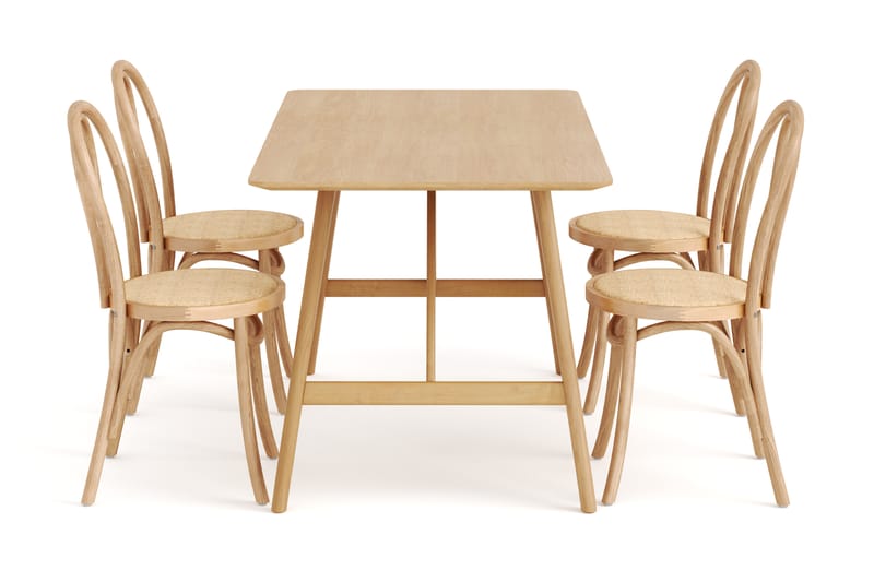 Jerup Spisebord 140 cm med 4 Risaberga Spisebordsstole - Natur - Møbler - Borde - Spisebordssæt