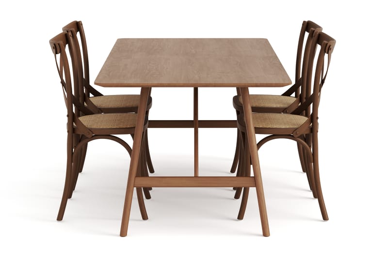 Jerup Spisebord 180 cm  med 4 Kalb Spisebordsstole - Brun - Møbler - Borde - Spisebordssæt
