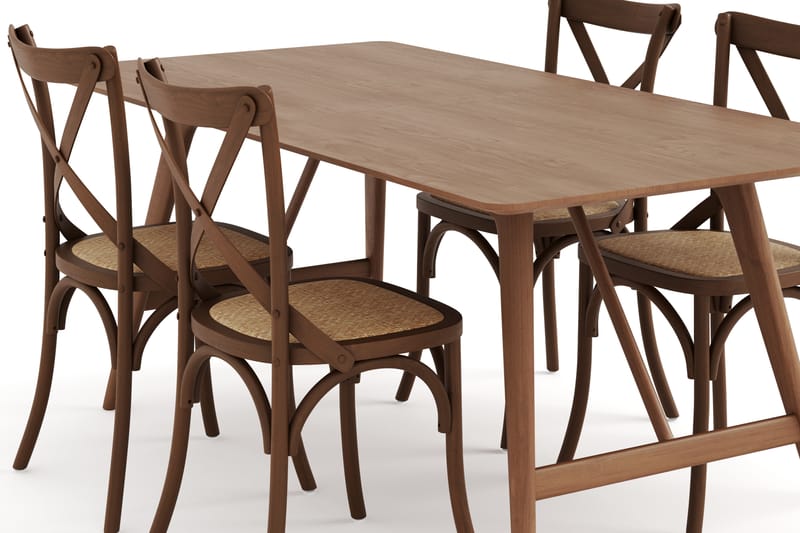 Jerup Spisebord 180 cm  med 4 Kalb Spisebordsstole - Brun - Møbler - Borde - Spisebordssæt