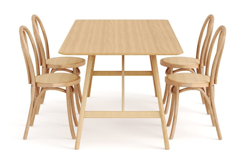 Jerup Spisebord 180 cm med 4 Risaberga Spisebordsstole - Natur - Møbler - Borde - Spisebordssæt