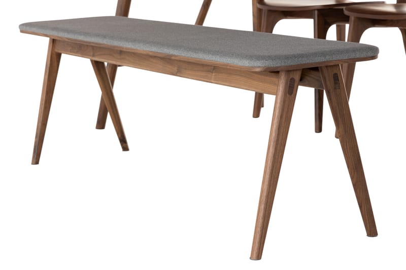 Jerup Spisebord 220 cm inkl 4 Stole + Bænk - Valnød/Brun/Grå - Spisebordssæt