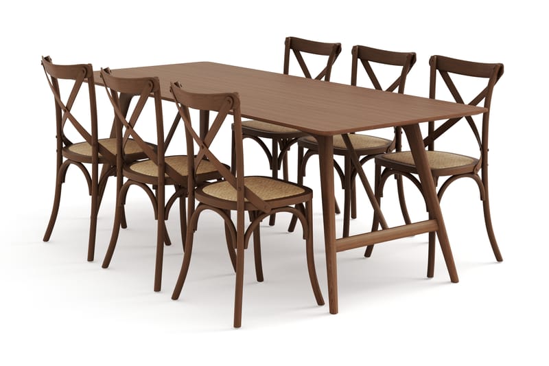 Jerup Spisebord 220 cm  med 6 Kalb Spisebordsstole - Brun - Spisebordssæt