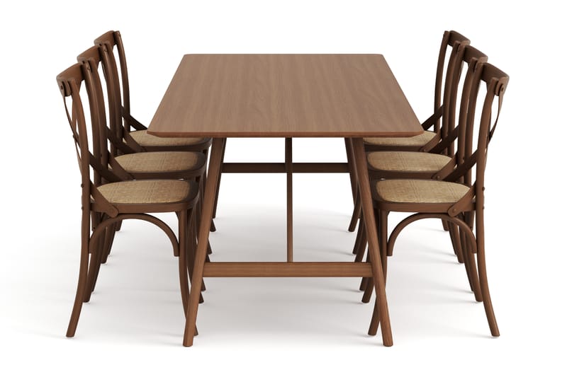 Jerup Spisebord 220 cm  med 6 Kalb Spisebordsstole - Brun - Møbler - Borde - Spisebordssæt