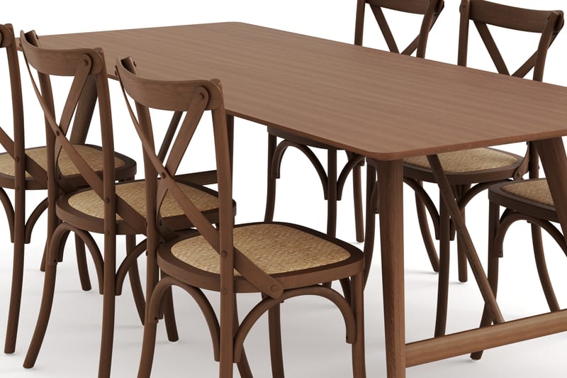 Jerup Spisebord 220 cm  med 6 Kalb Spisebordsstole - Brun - Møbler - Borde - Spisebordssæt
