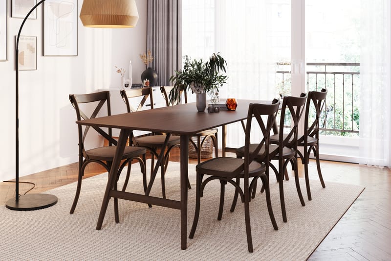 Jerup Spisebord 220 cm  med 6 Kalb Spisebordsstole - Brun - Møbler - Borde - Spisebordssæt