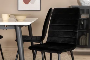 Jimms Udvideligt Spisebordssæt 150 cm inkl 4 Robin Stole - Hvid/Sort/Velour - Møbler - Borde - Spisebordssæt