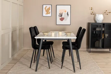 Jimms Udvideligt Spisebordssæt 150 cm inkl 4 Robin Stole - Hvid/Sort/Velour - Møbler - Borde - Spisebordssæt