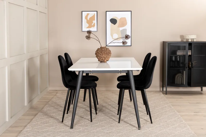 Jimms Udvideligt Spisebordssæt 150 cm inkl 4 Pontus Stole, Hvid/Sort