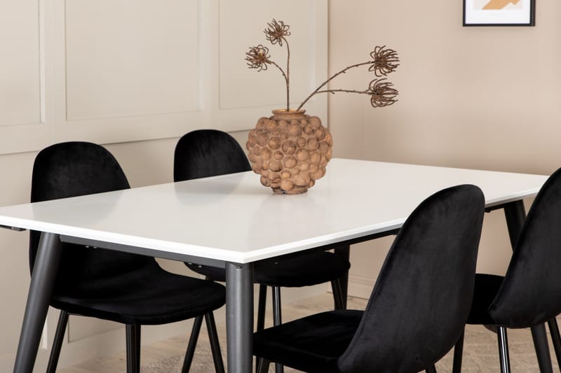 Jimms Udvideligt Spisebordssæt 150 cm inkl 4 Pontus Stole - Hvid/Sort - Møbler - Borde - Spisebordssæt