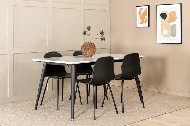 Jimms Udvideligt Spisebordssæt 150cm inkl 4 Kullersbro Stol, Hvid/Sort