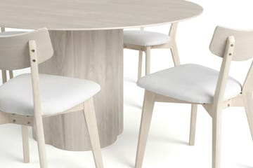 Juno spisegruppe 150 cm rund hvidlaseret med 6 Amelia spisestole med hynde - Hvidlaseret/Beige - Møbler - Borde - Spisebordssæt