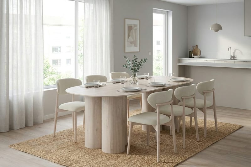 Juno spisegruppe rektangulær 220 cm hvidlaseret med 6 Molly spisestole - Hvidolieret - Møbler - Borde - Spisebordssæt