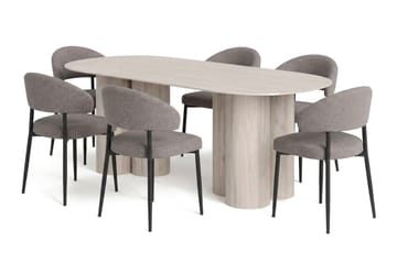 Juno spisegruppe rektangulær 220 cm hvidlaseret med 6 Sawako spisebordsstole - Hvidolieret - Møbler - Borde - Spisebordssæt