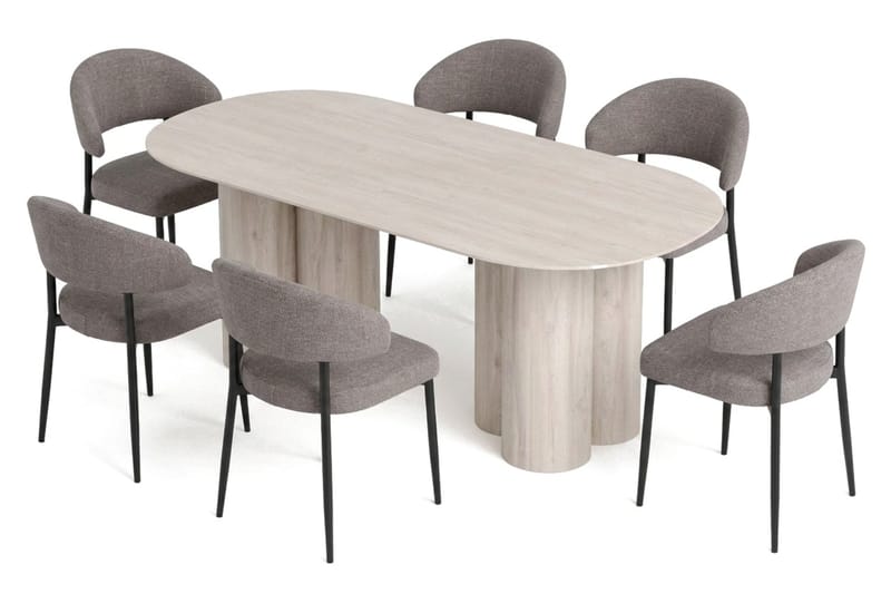 Juno spisegruppe rektangulær 220 cm hvidlaseret med 6 Sawako spisebordsstole - Hvidolieret - Møbler - Borde - Spisebordssæt