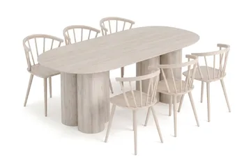 Juno spisegruppe rektangulær 220 cm hvidlaseret med 6 Tyrö spisebordsstole - Hvidolieret - Møbler - Borde - Spisebordssæt