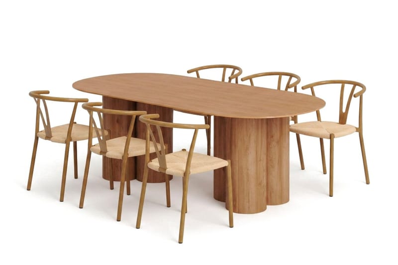 Juno spisegruppe rektangulær 220 cm i eg med 6 Elysia spisestole
