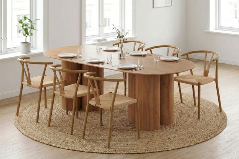 Juno spisegruppe rektangulær 220 cm i eg med 6 Elysia spisestole - Møbler - Borde - Spisebordssæt