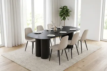 Juno spisegruppe rektangulær 220 cm sort med 6 Nibe spisebordsstole - Sort - Møbler - Borde - Spisebordssæt