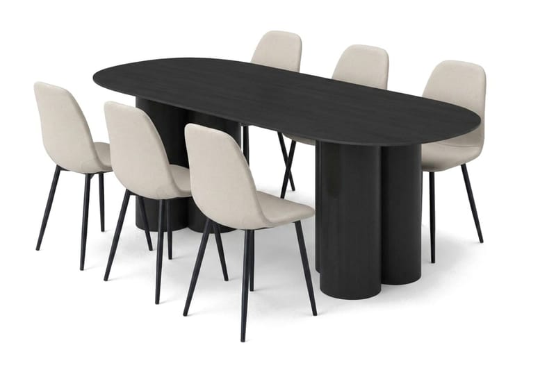 Juno spisegruppe rektangulær 220 cm sort med 6 Nibe spisebordsstole, Sort