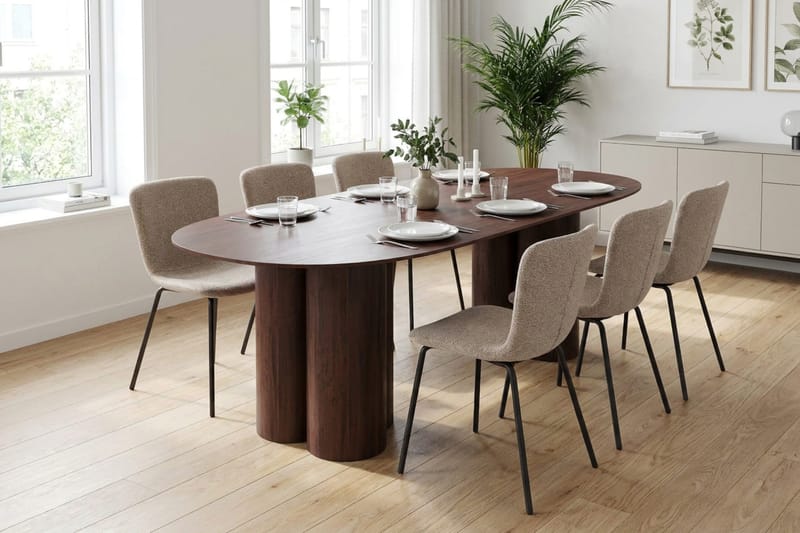 Juno spisegruppe rektangulær 220 cm valnød med 6 Katy spisebordsstole - Valnød - Møbler - Borde - Spisebordssæt