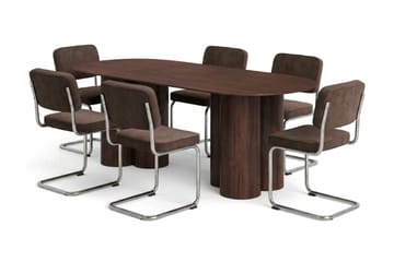 Juno spisegruppe rektangulær 220 cm valnød med 6 Milva spisestole - Valnød - Møbler - Borde - Spisebordssæt