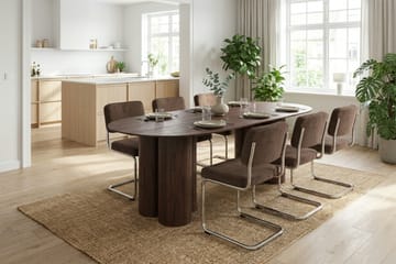 Juno spisegruppe rektangulær 220 cm valnød med 6 Milva spisestole - Valnød - Møbler - Borde - Spisebordssæt