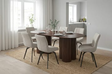 Juno spisegruppe rektangulær 220 cm valnød med 6 Mora spisebordsstole - Valnød - Møbler - Borde - Spisebordssæt