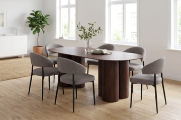 Juno spisegruppe rektangulær 220 cm valnød med 6 Sawako spisebordsstole - Valnød - Møbler - Borde - Spisebordssæt