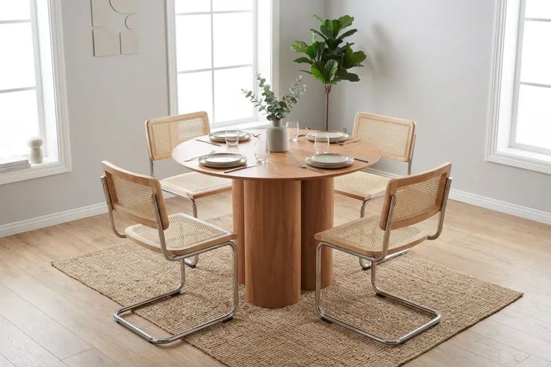 Juno spisegruppe rund 110 cm eg med 4 Build spisestole - Eg - Møbler - Borde - Spisebordssæt