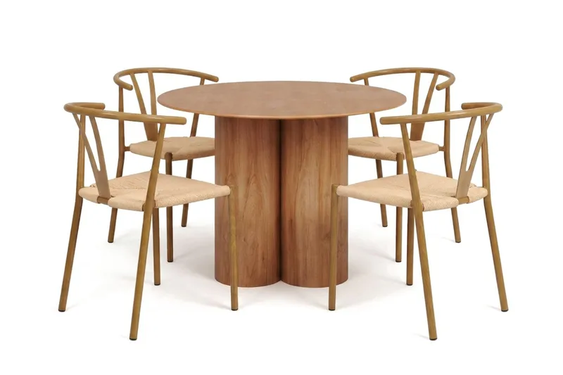 Juno spisegruppe rund 110 cm i eg med 4 Elysia spisestole