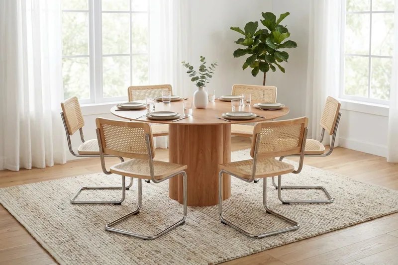Juno spisegruppe rund 150 cm eg med 6 Build spisestole - Eg - Møbler - Borde - Spisebordssæt