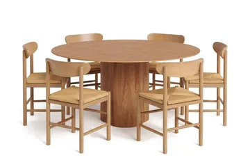 Juno spisegruppe rund 150 cm eg med 6 Malte spisestole - Møbler - Borde - Spisebordssæt