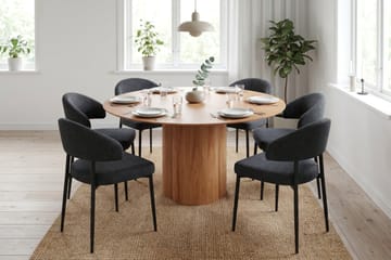 Juno spisegruppe rund 150 cm eg med 6 Sawako spisestole - Eg - Møbler - Borde - Spisebordssæt