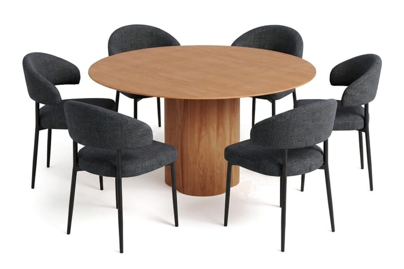 Juno spisegruppe rund 150 cm eg med 6 Sawako spisestole - Eg - Møbler - Borde - Spisebordssæt