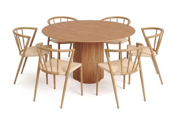 Juno spisegruppe rund 150 cm eg med 6 Winston spisebordsstole - Eg - Møbler - Borde - Spisebordssæt