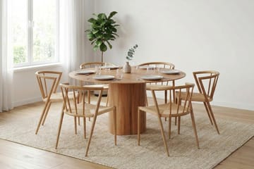 Juno spisegruppe rund 150 cm eg med 6 Winston spisebordsstole - Eg - Møbler - Borde - Spisebordssæt