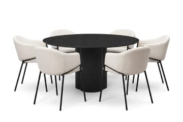 Juno spisegruppe rund 150 cm sort med 6 Filip spisestole - Sort - Møbler - Borde - Spisebordssæt