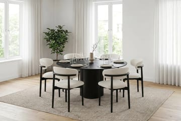 Juno spisegruppe rund 150 cm sort med 6 Jaiveer spisestole - Sort - Møbler - Borde - Spisebordssæt