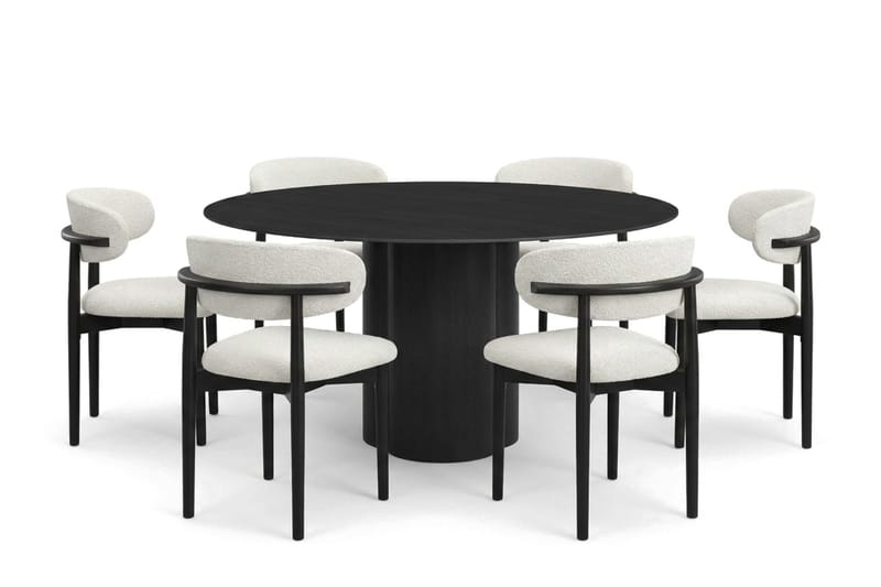 Juno spisegruppe rund 150 cm sort med 6 Jaiveer spisestole, Sort