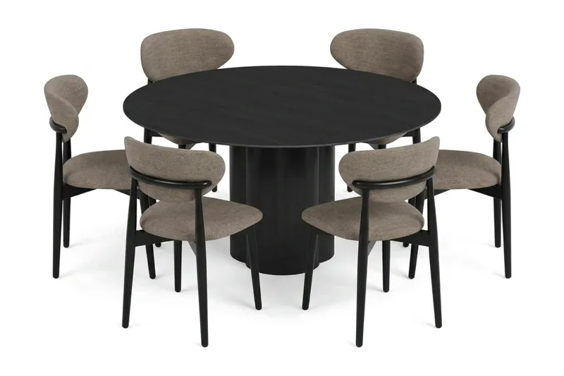 Juno spisegruppe rund 150 cm sort med 6 Molly spisebordsstole, Sort
