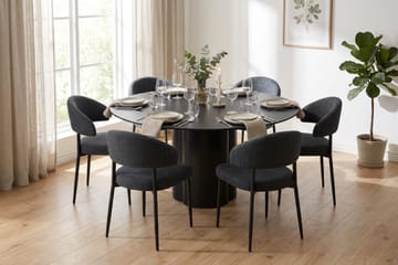 Juno spisegruppe rund 150 cm sort med 6 Sawako spisestole - Sort - Møbler - Borde - Spisebordssæt