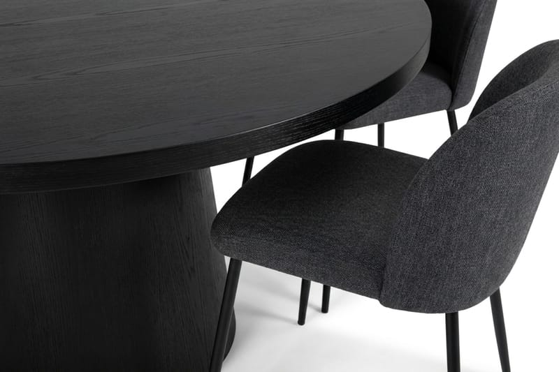 Juno spisegruppe rund 150 cm sort med 6 Sawako spisestole - Sort - Møbler - Borde - Spisebordssæt