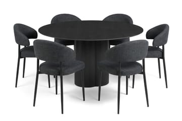 Juno spisegruppe rund 150 cm sort med 6 Sawako spisestole - Sort - Møbler - Borde - Spisebordssæt