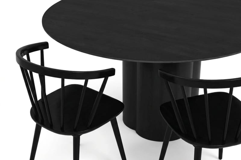 Juno spisegruppe rund 150 cm sort med 6 Tyrö spisestole - Sort - Møbler - Borde - Spisebordssæt
