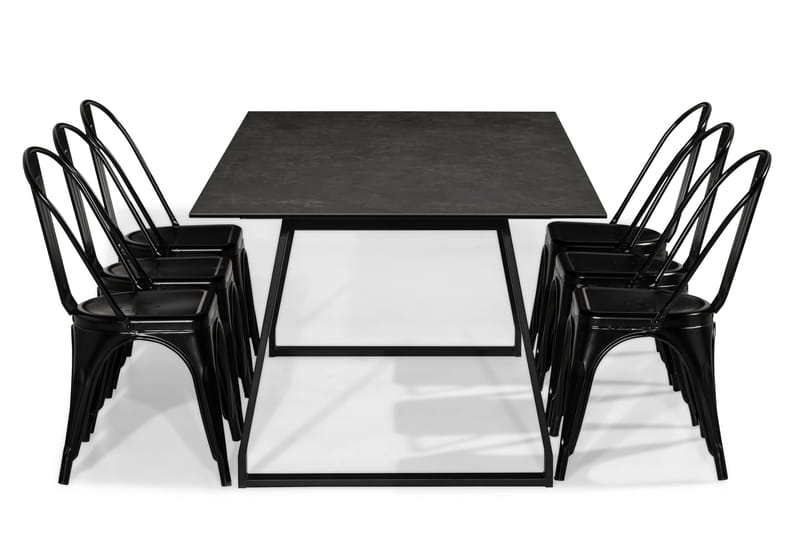Kaj Spisebordssæt 200 cm med 6 Amparo Stole - Sort/Sort - Spisebordssæt