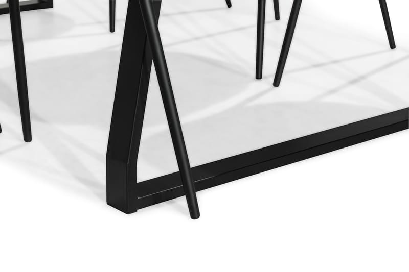Kaj Spisebordssæt 200 cm med 6 Felipe Stole Velour - Sort/Grå/Sort - Spisebordssæt