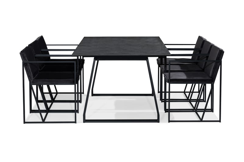 Kaj Spisebordssæt 200 cm med 6 Indy Stol - Sort/Hvid/Grå - Spisebordssæt