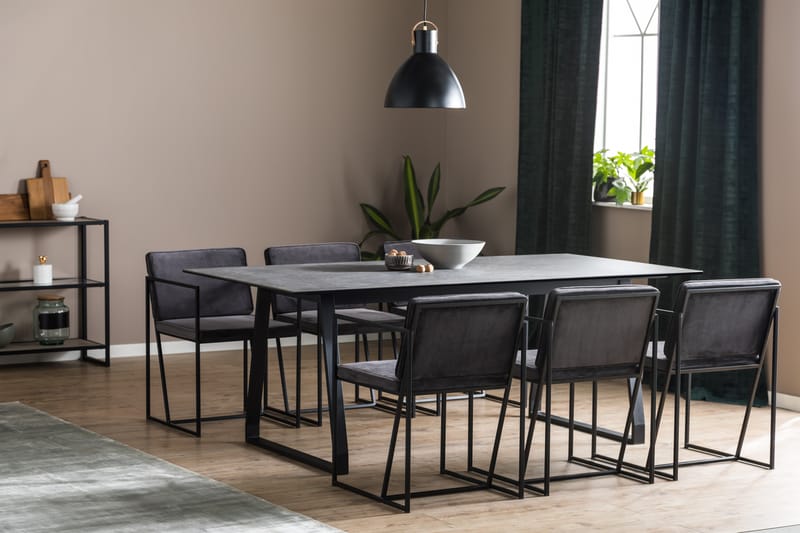 Kaj Spisebordssæt 200 cm med 6 Indy Stol - Sort/Hvid/Grå - Spisebordssæt
